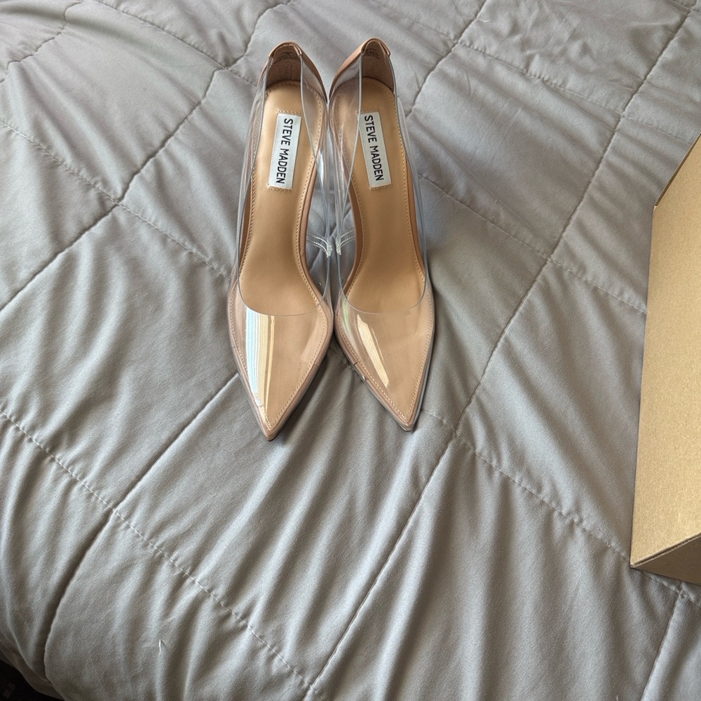 Steve Madden Nude Patent and Clear Pointed-Toe Pumps